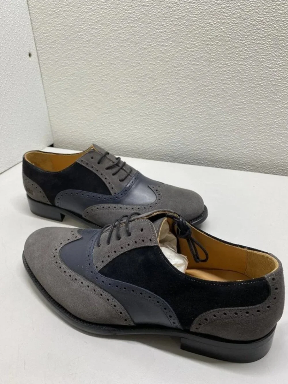 Hockerty Mens Brogue Colorblock Wingtip Leather Shoes Size 9/EU 42 Grey, Multi